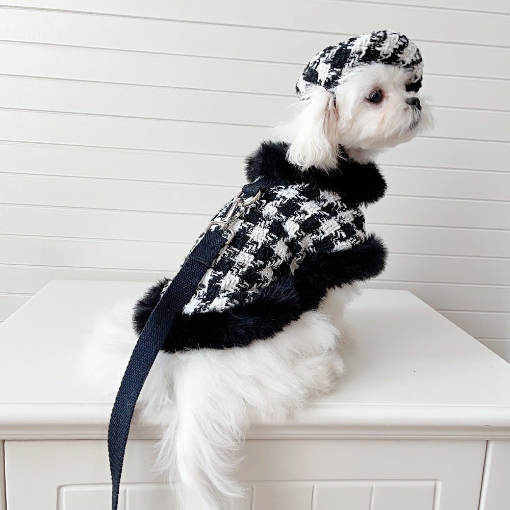 Dog Houndstooth Cape, Hat & Leash Set | Classic Style | XS–XL | Stella & Bone - Stella & Bone