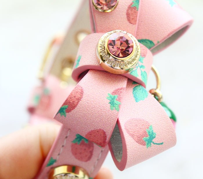 Handmade Strawberry Dog Collar & Leash Set | Real Calfskin | Stella & Bone - Stella & Bone