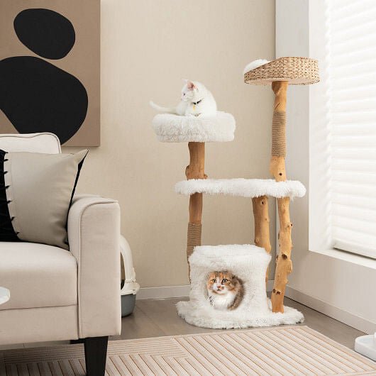 Sanctuary Cat Tower | Cattail Basket & Plush Perch | Indoor Cats | Stella & Bone