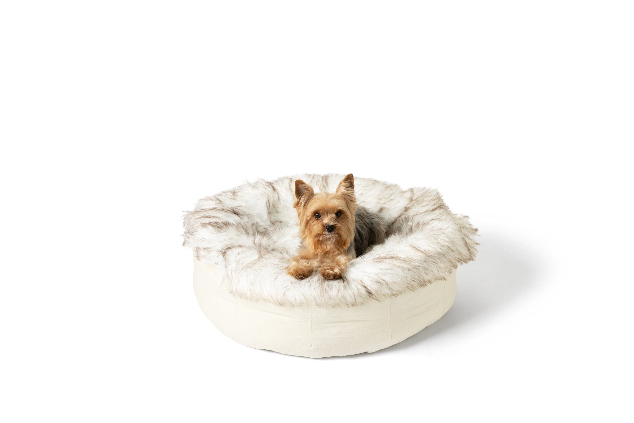 Luxe Faux Fur Donut Bed | Dogs & Cats | White & Brown | Stella & Bone - Stella & Bone