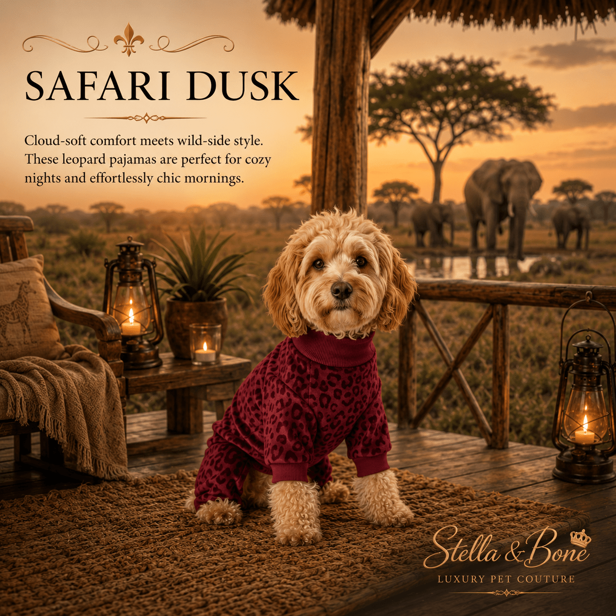 Safari Dusk | Leopard Loungewear Dog Pajamas | Stella & Bone