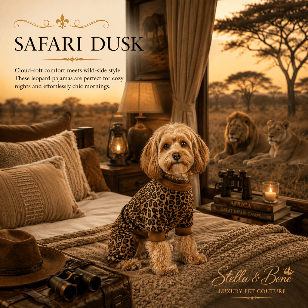 Safari Dusk | Leopard Loungewear Dog Pajamas | Stella & Bone