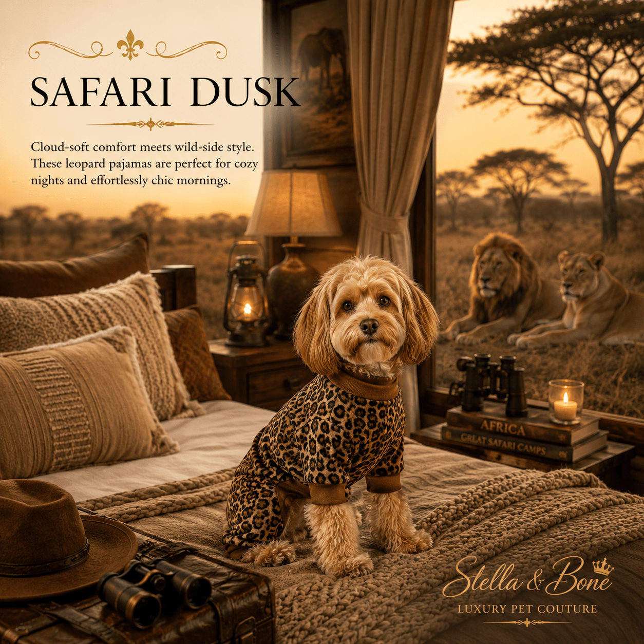 Safari Dusk | Leopard Loungewear Dog Pajamas | Stella & Bone