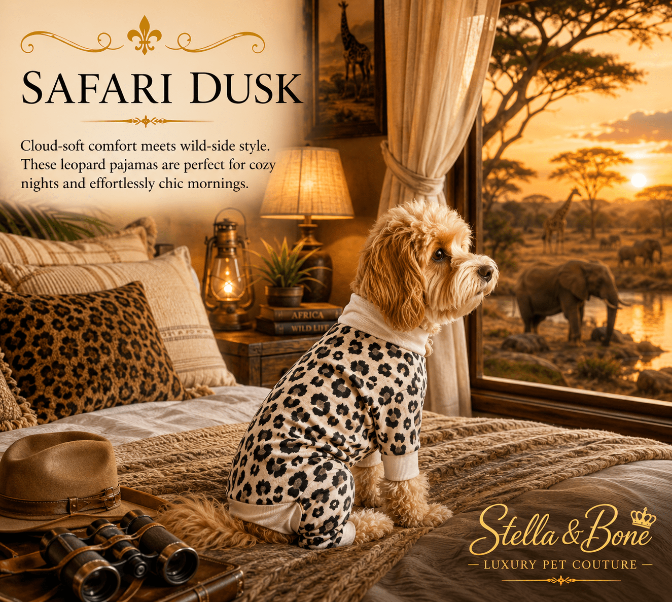 Safari Dusk | Leopard Loungewear Dog Pajamas | Stella & Bone