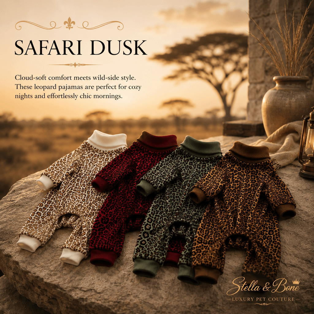 Safari Dusk | Leopard Loungewear Dog Pajamas | Stella & Bone