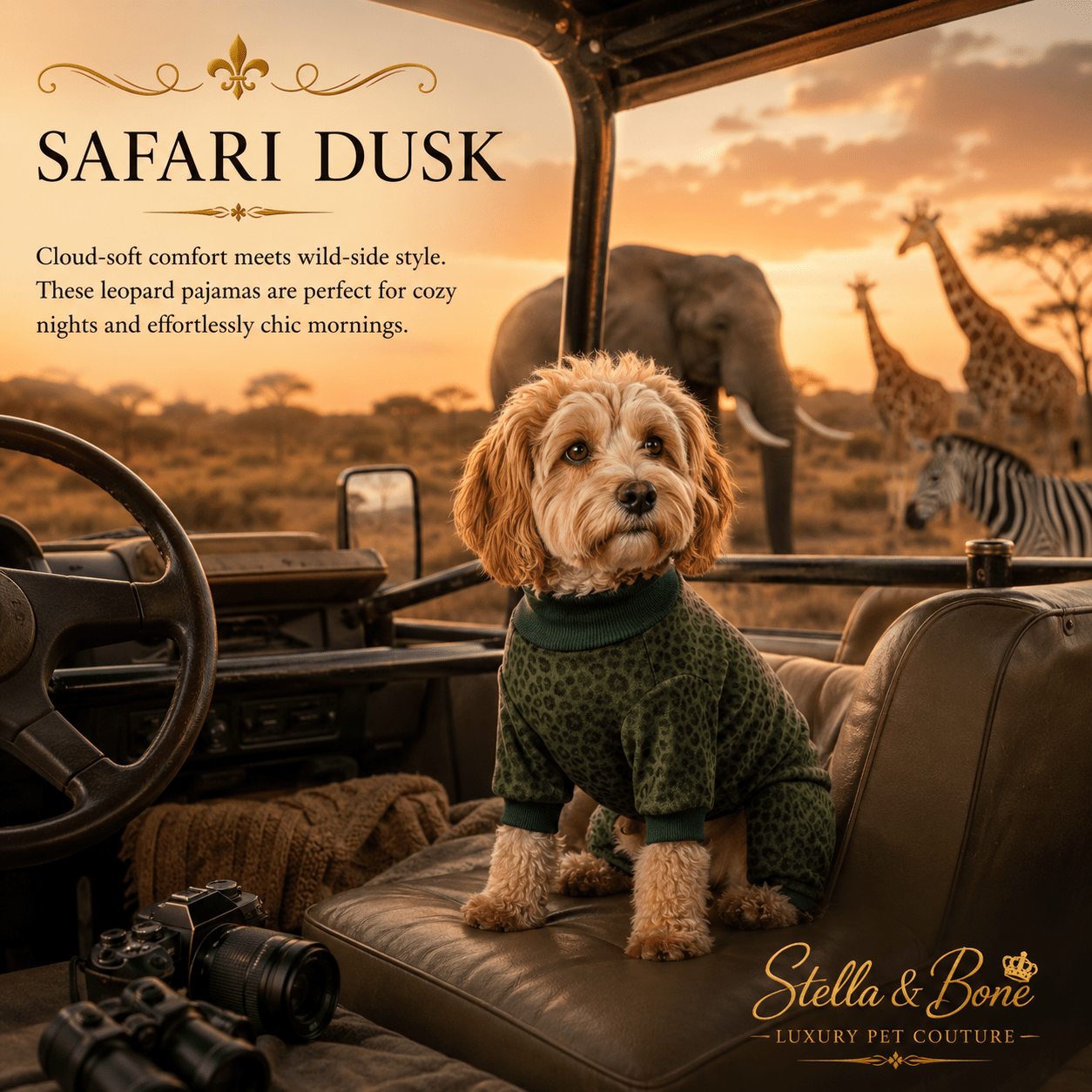 Safari Dusk | Leopard Loungewear Dog Pajamas | Stella & Bone