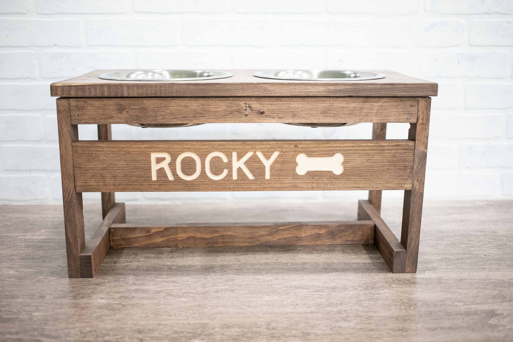 Handmade Dog Bowl Stand | Raised Feeder with Stainless Steel Bowls | Stella & Bone - Stella & Bone