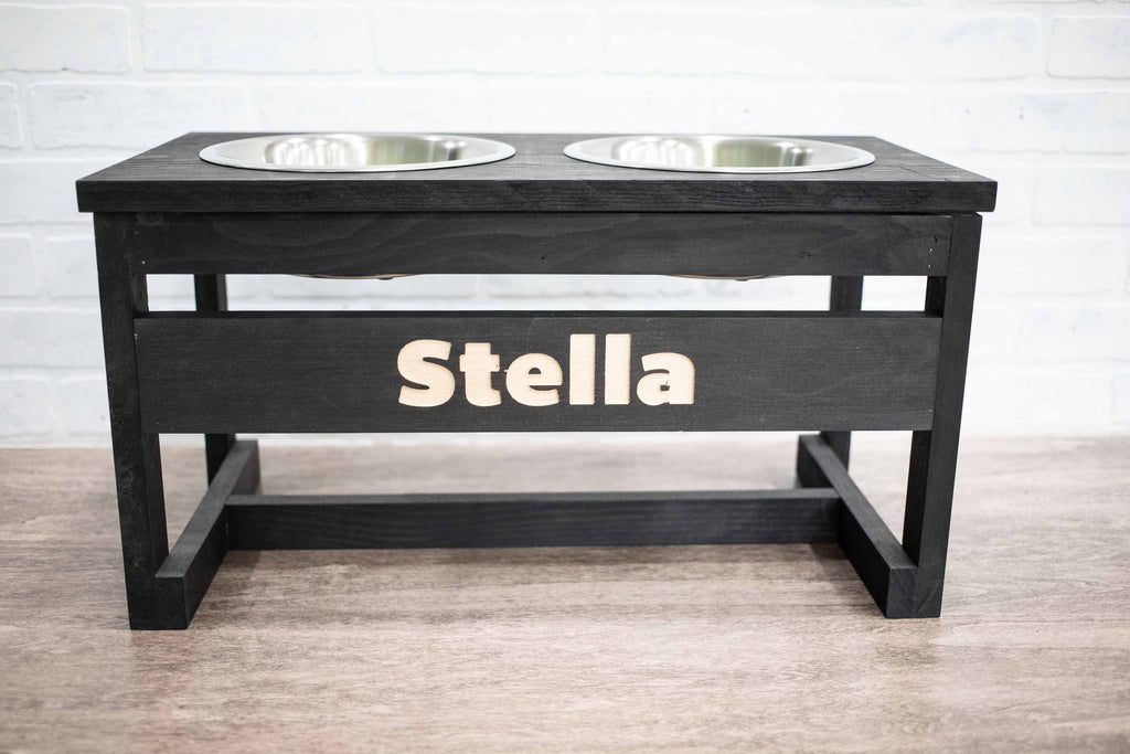 Handmade Dog Bowl Stand | Raised Feeder with Stainless Steel Bowls | Stella & Bone - Stella & Bone