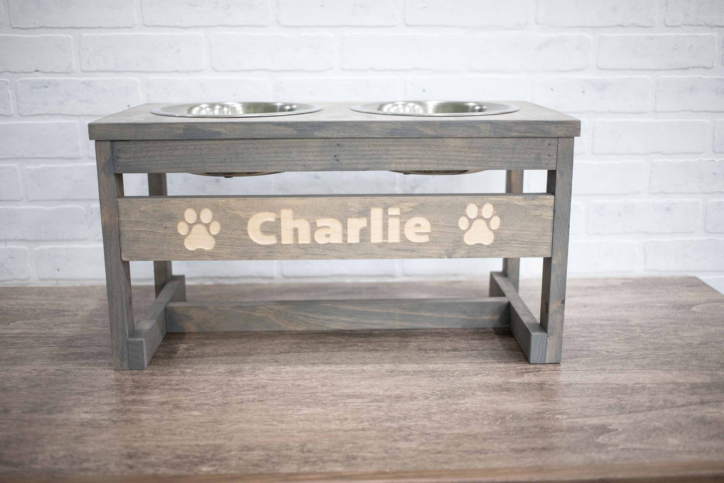 Handmade Dog Bowl Stand | Raised Feeder with Stainless Steel Bowls | Stella & Bone - Stella & Bone