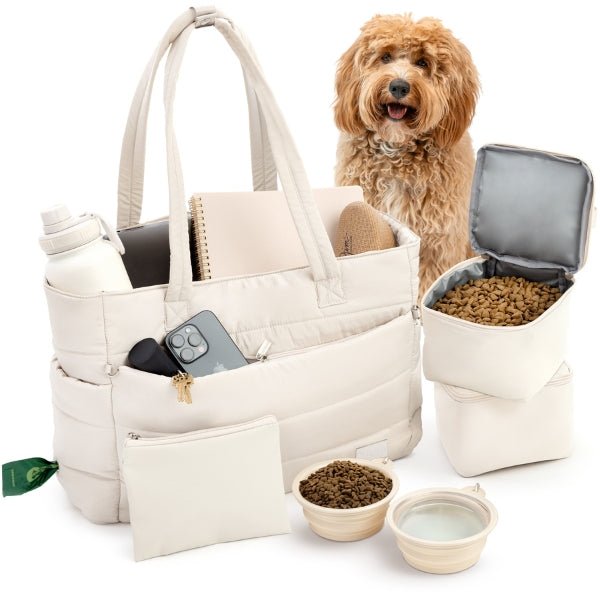 Dog Travel Tote Bag for Dog Moms | Quilted Tote with Dog Bowls & Pockets | Stella & Bone - Stella & Bone