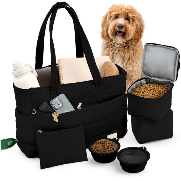 Dog Travel Tote Bag for Dog Moms | Quilted Tote with Dog Bowls & Pockets | Stella & Bone - Stella & Bone