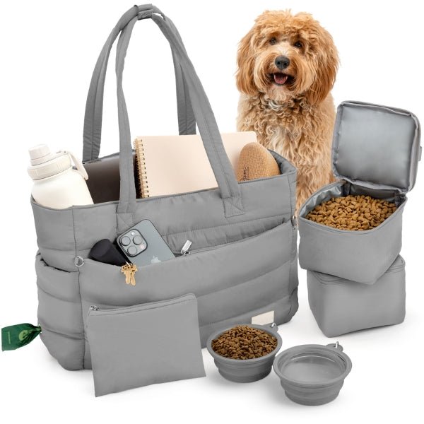 Dog Travel Tote Bag for Dog Moms | Quilted Tote with Dog Bowls & Pockets | Stella & Bone - Stella & Bone