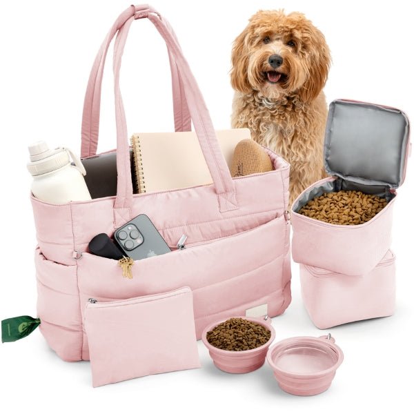 Dog Travel Tote Bag for Dog Moms | Quilted Tote with Dog Bowls & Pockets | Stella & Bone - Stella & Bone
