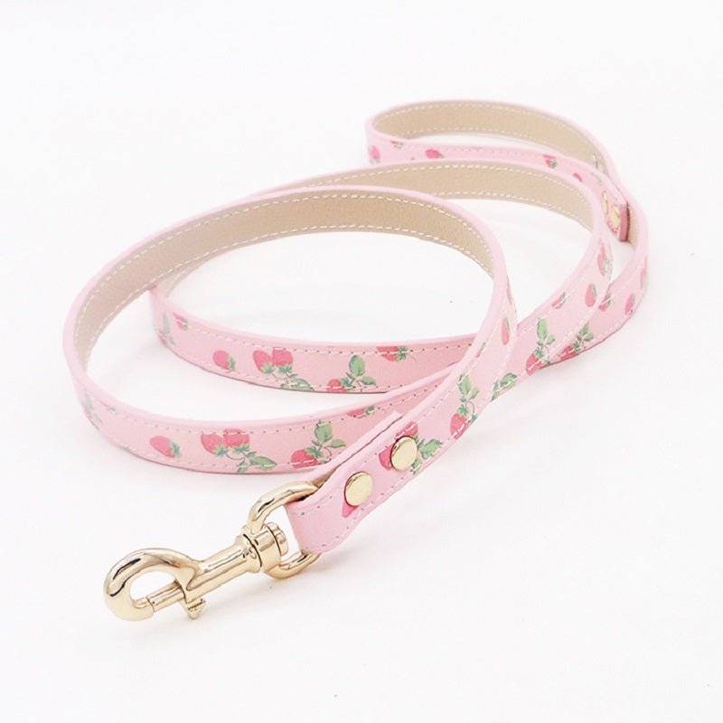 Handmade Strawberry Dog Collar & Leash Set | Real Calfskin | Stella & Bone - Stella & Bone