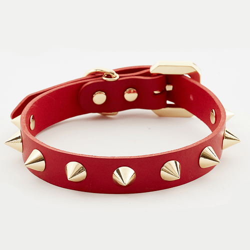 Golden Spike Leather Collar in Red | Dogs | Stella & Bone - Stella & Bone