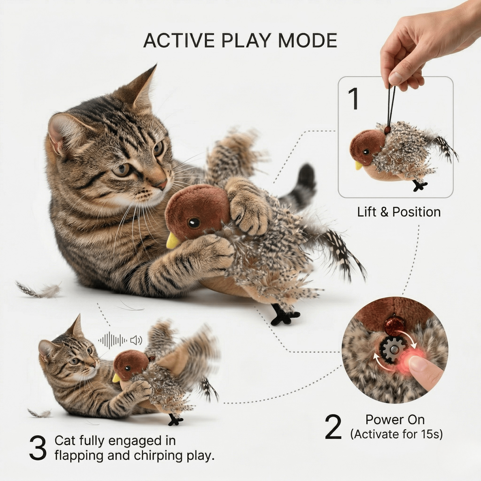 Wing & Chirp Electric Cat Toy | Motion & Chirping Sound | Stella & Bone
