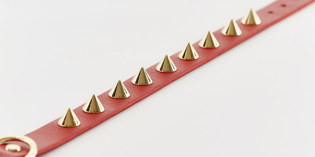 Golden Spike Leather Collar in Red | Dogs | Stella & Bone - Stella & Bone