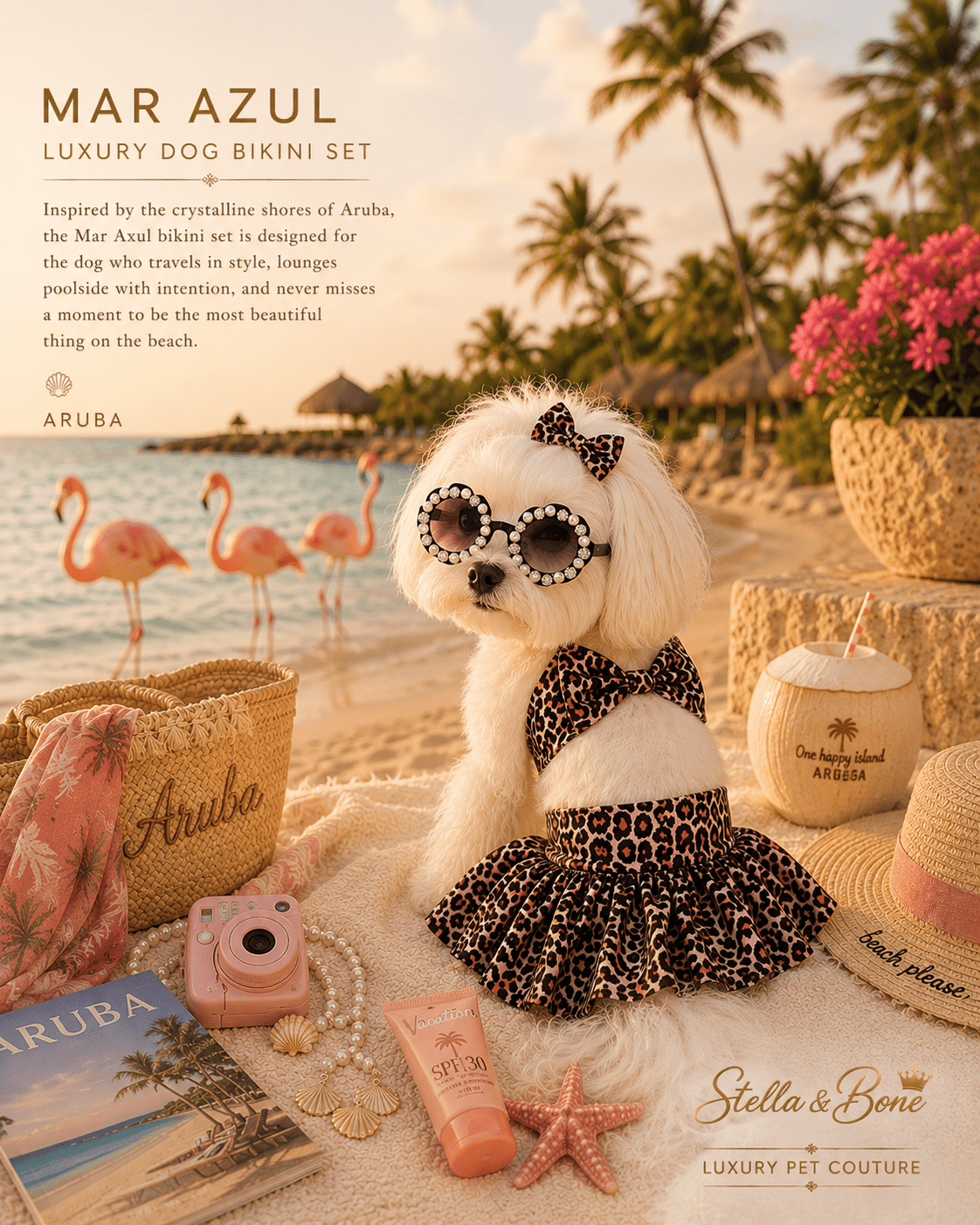 Mar Azul | Luxury Dog Bikini Set | Brown & Black | Stella & Bone