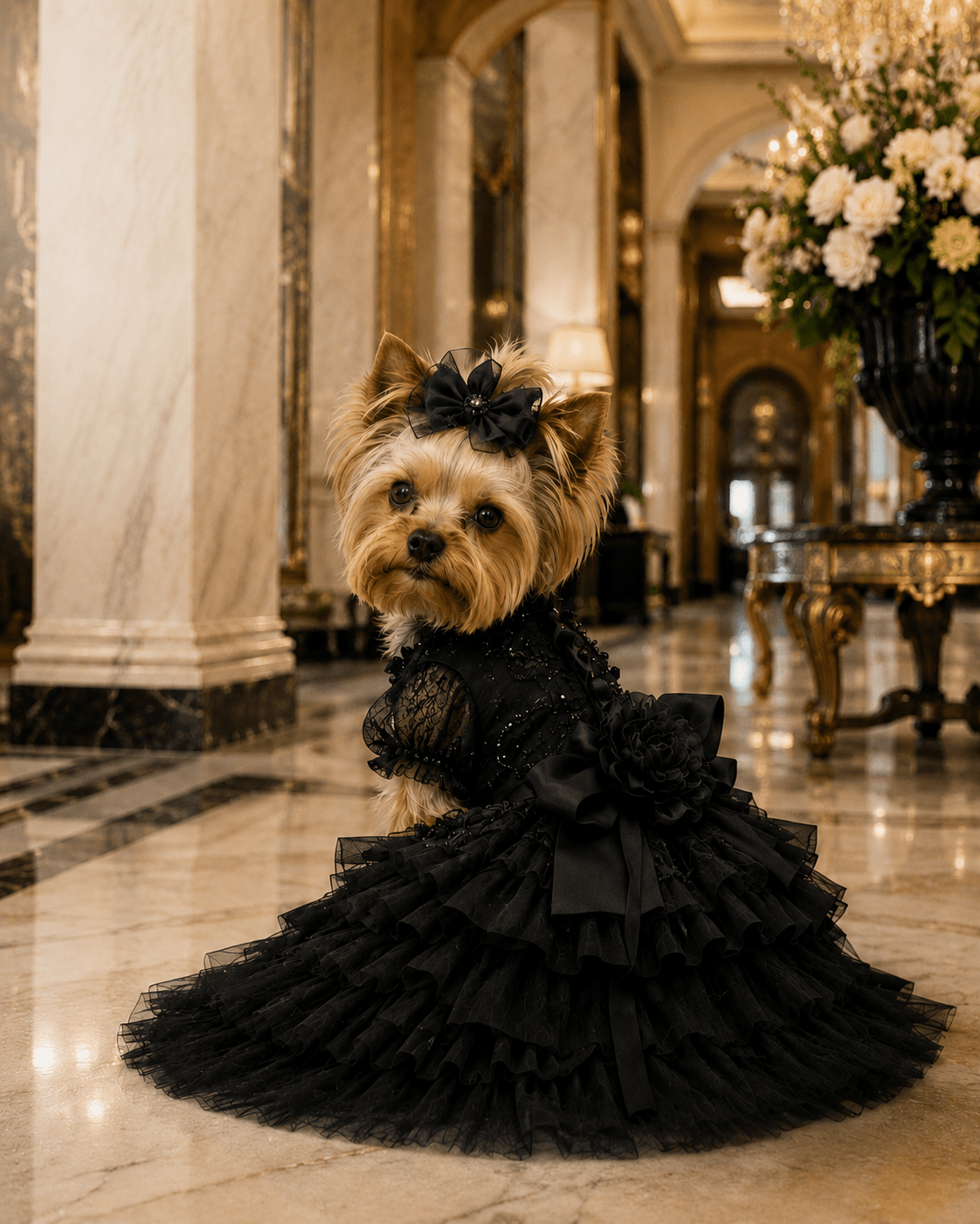 57th & Noir | Black Couture Dog Gown | Stella & Bone