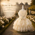 A mannequin of Blanc de Blanc in one of France's chateau gardens. Ivory, pearls and sculptural roses. Perfect for wedding