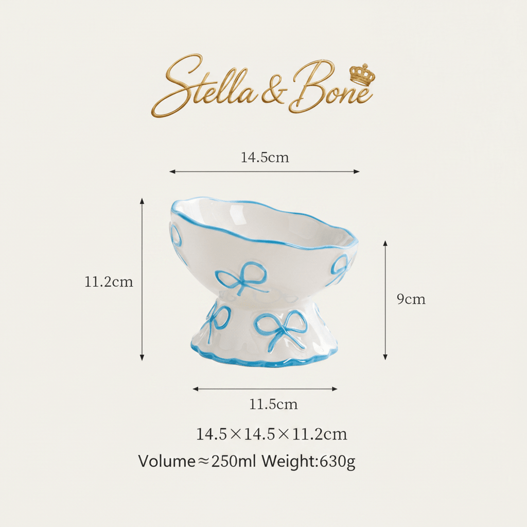 Bow & Scallop Ceramic Pet Bowl | Elevated Pedestal Design | Stella & Bone