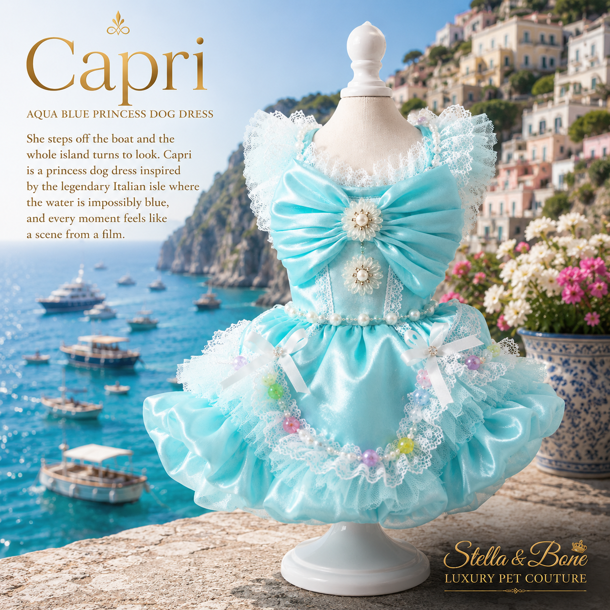 Capri | Aqua Blue Princess Dog Dress | Stella & Bone