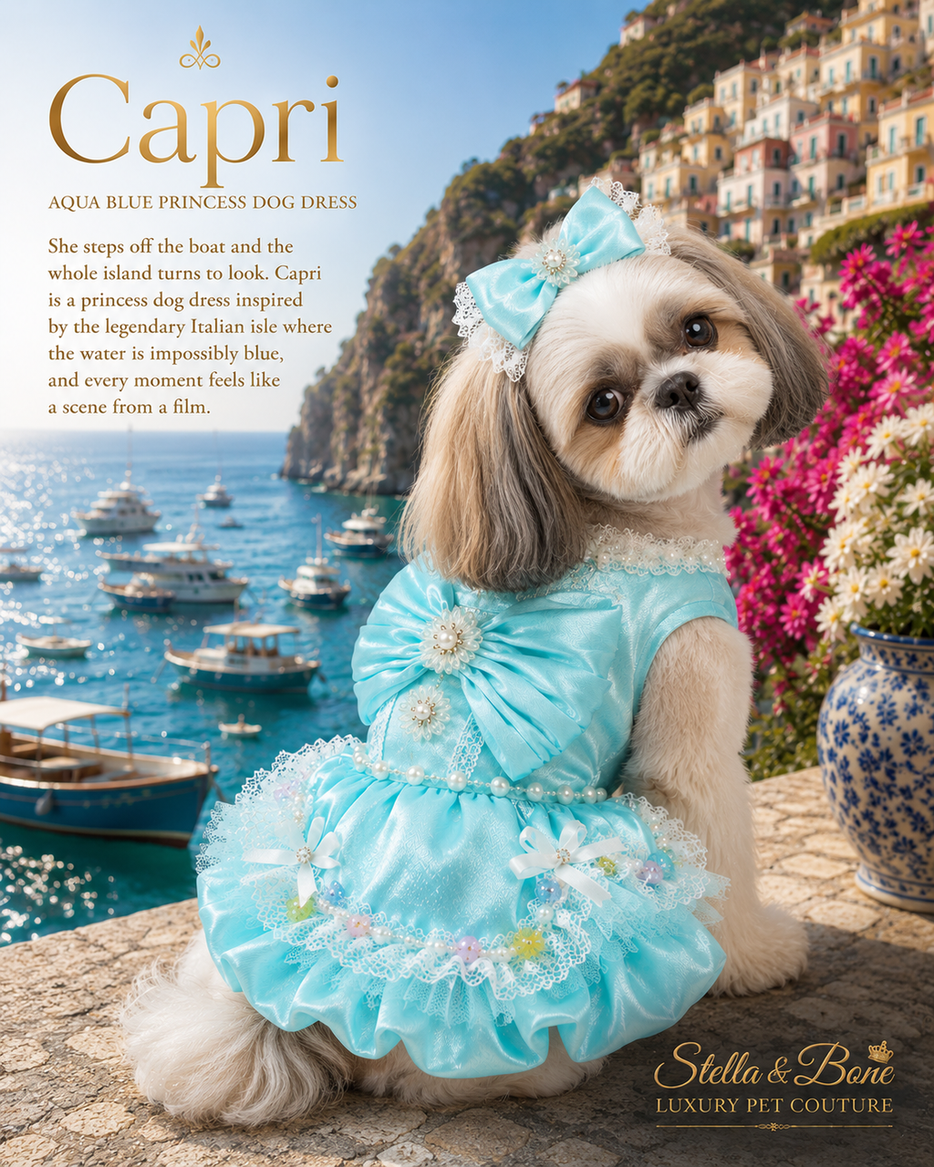 Capri | Aqua Blue Princess Dog Dress | Stella & Bone