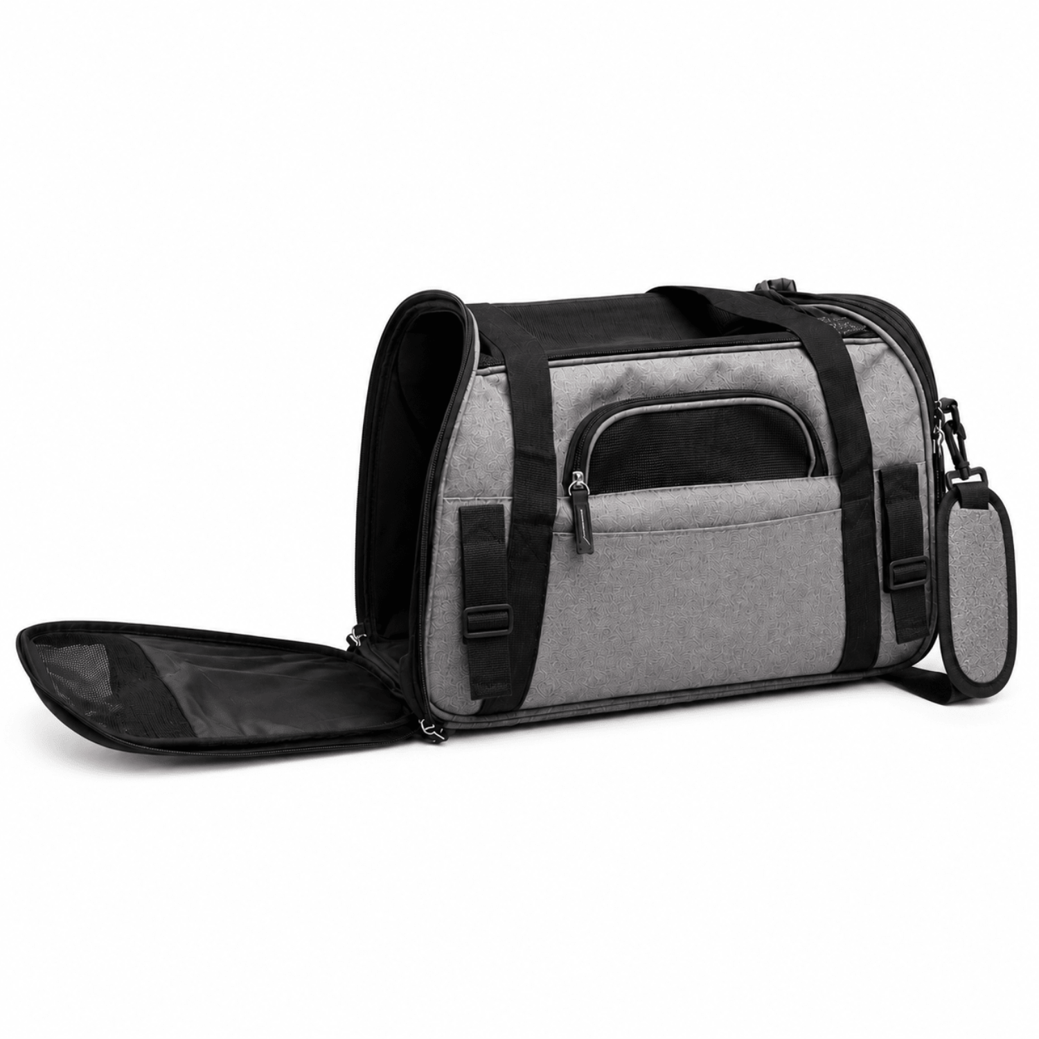 Luxury Pet Travel Carrier Open Side Door View in Grey | Dogs & Cats | Stella & Bone