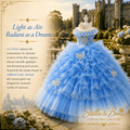 La Celeste sky blue butterfly pearl dog gown at Ashford Castle Ireland — princess ball gown for small dogs