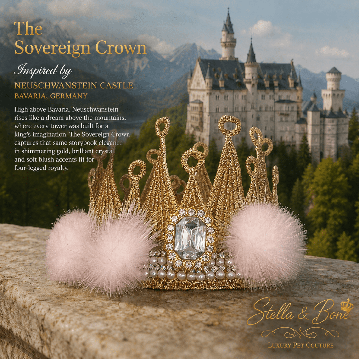The Sovereign Crown - royal topknot crown hair clip for pets. Perfect for photoshoots or recognizing the pet who is queen.