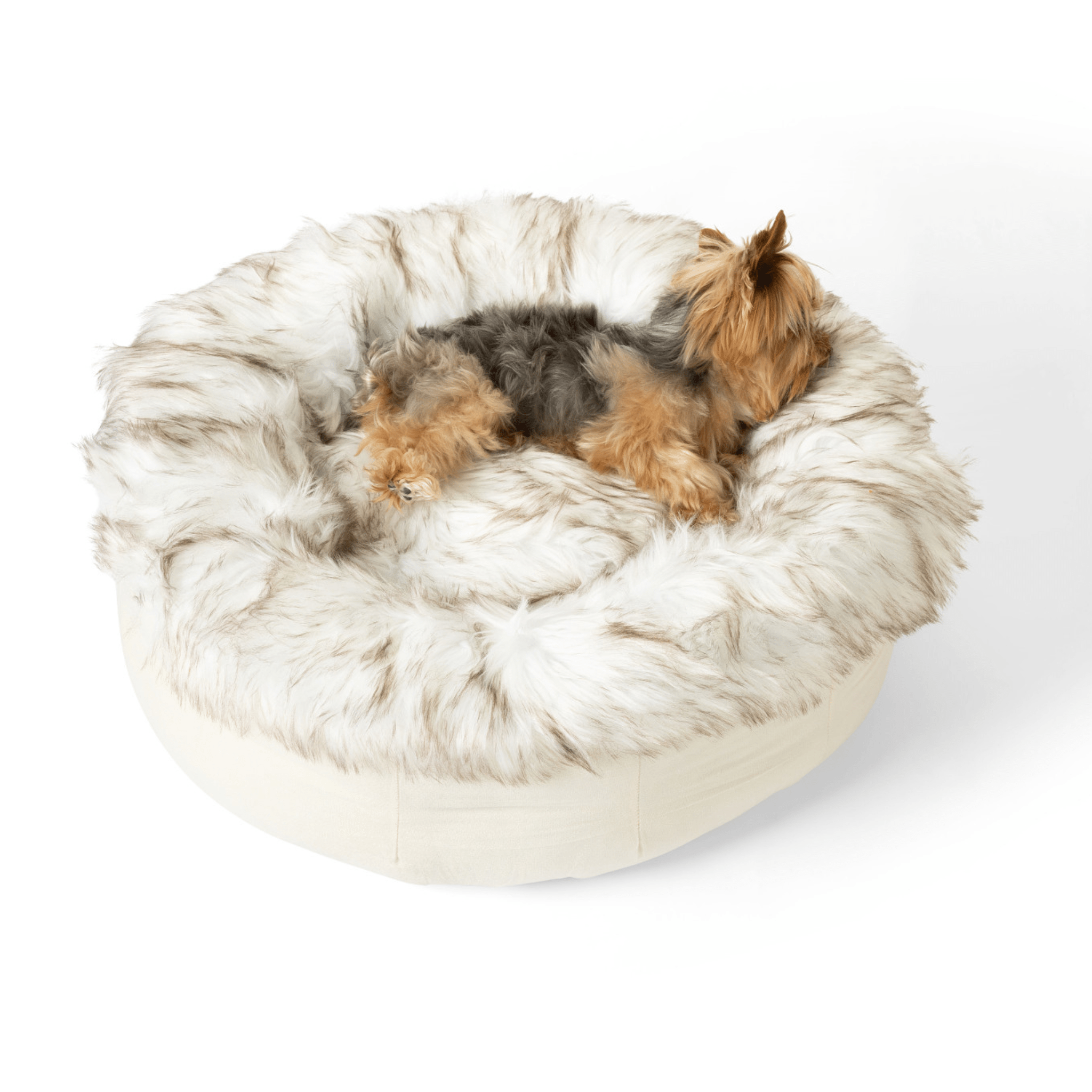Luxe Faux Fur Donut Bed | Dogs & Cats | White & Brown | Stella & Bone - Stella & Bone