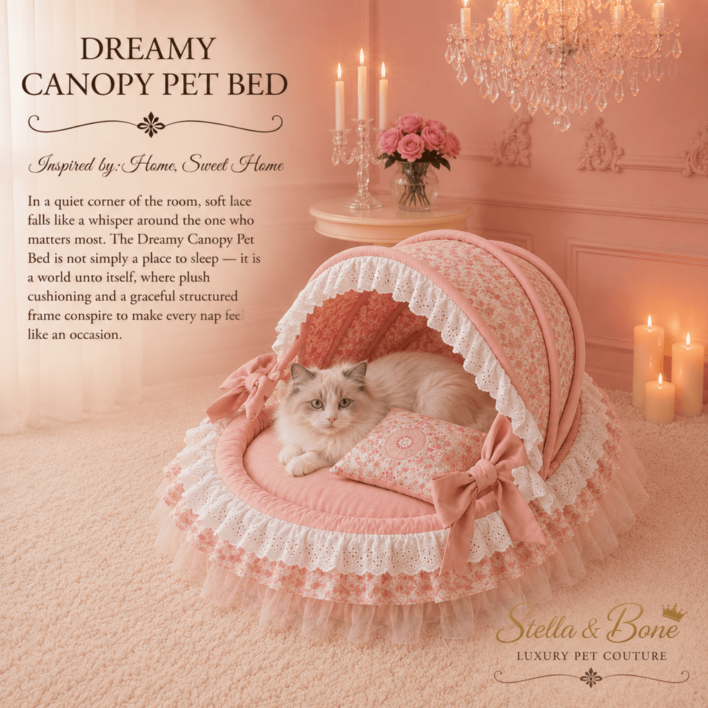 Dreamy Canopy Pet Bed Plush Lace Nest for Dogs and Cats — Ragdoll cat in pink lace canopy nest