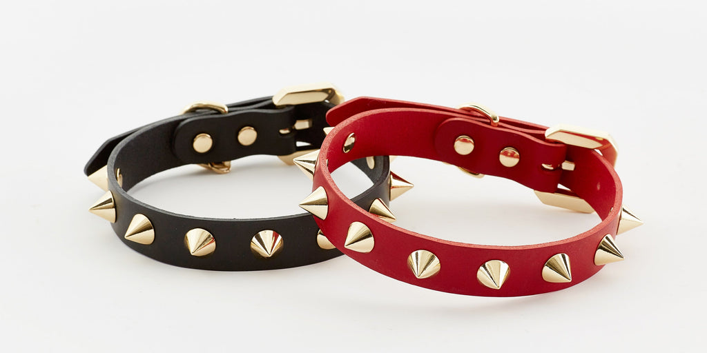 Golden Spike Leather Collar in Red | Dogs | Stella & Bone - Stella & Bone