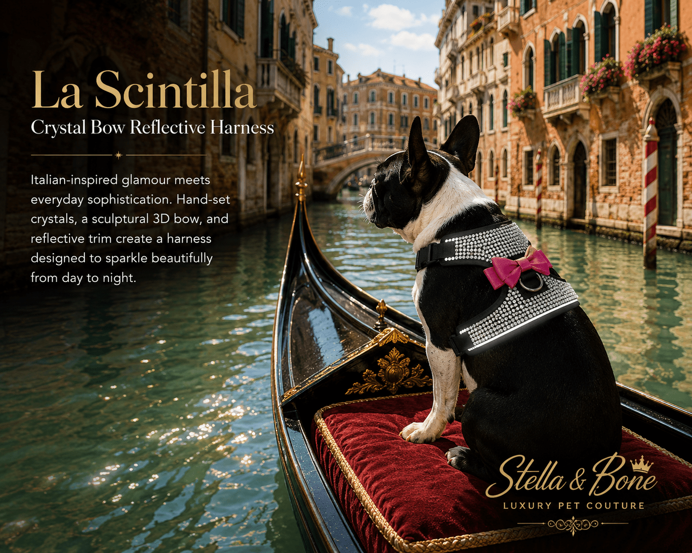 La Scintilla | Crystal Bow Reflective Dog Harness | Stella & Bone