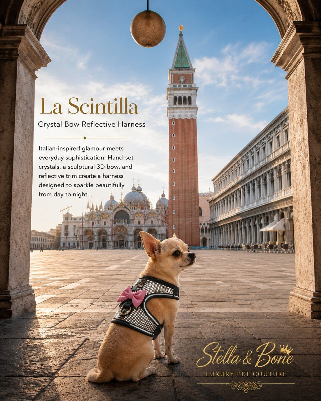 La Scintilla | Crystal Bow Reflective Dog Harness | Stella & Bone