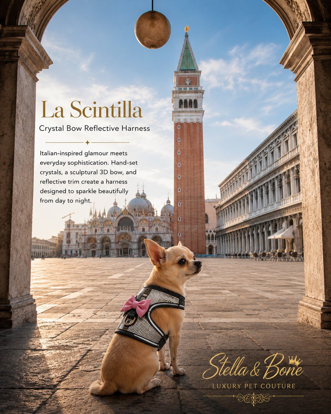 La Scintilla | Crystal Bow Reflective Dog Harness | Stella & Bone