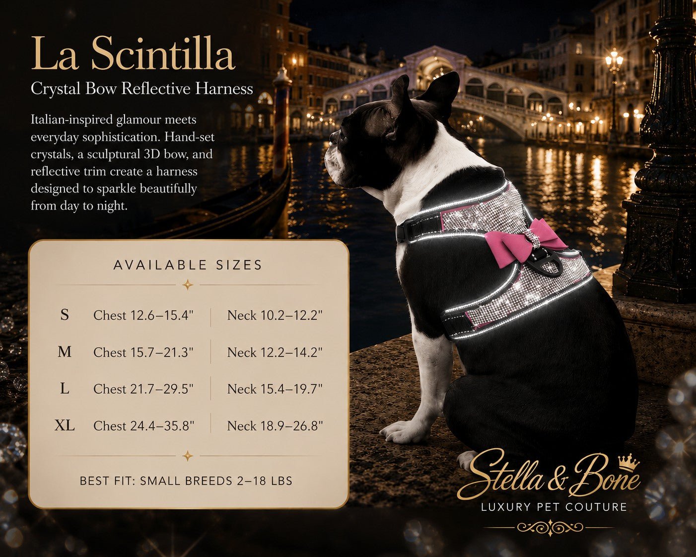 La Scintilla | Crystal Bow Reflective Dog Harness | Stella & Bone