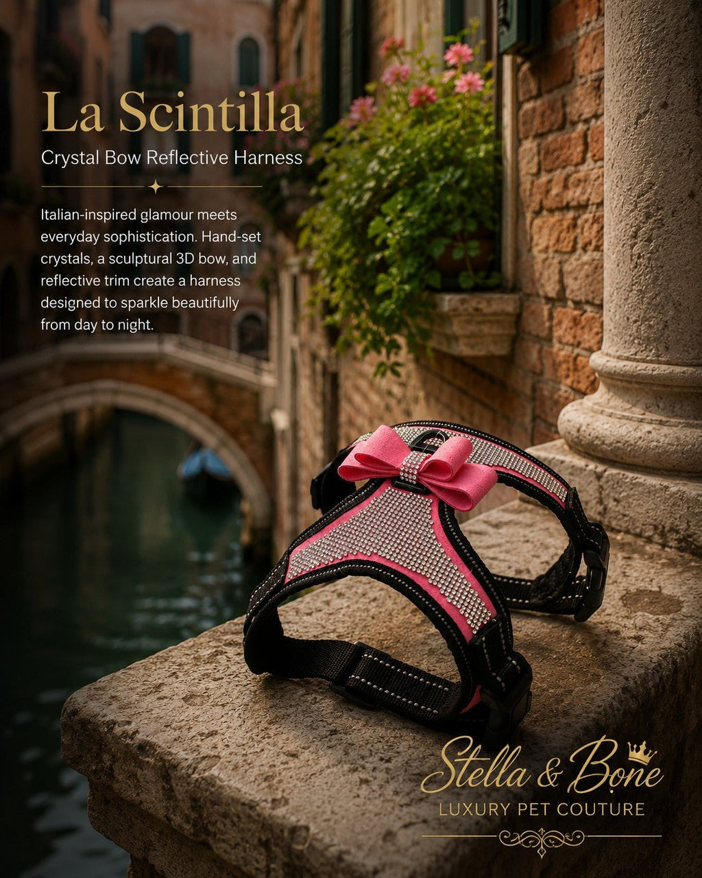 La Scintilla | Crystal Bow Reflective Dog Harness | Stella & Bone