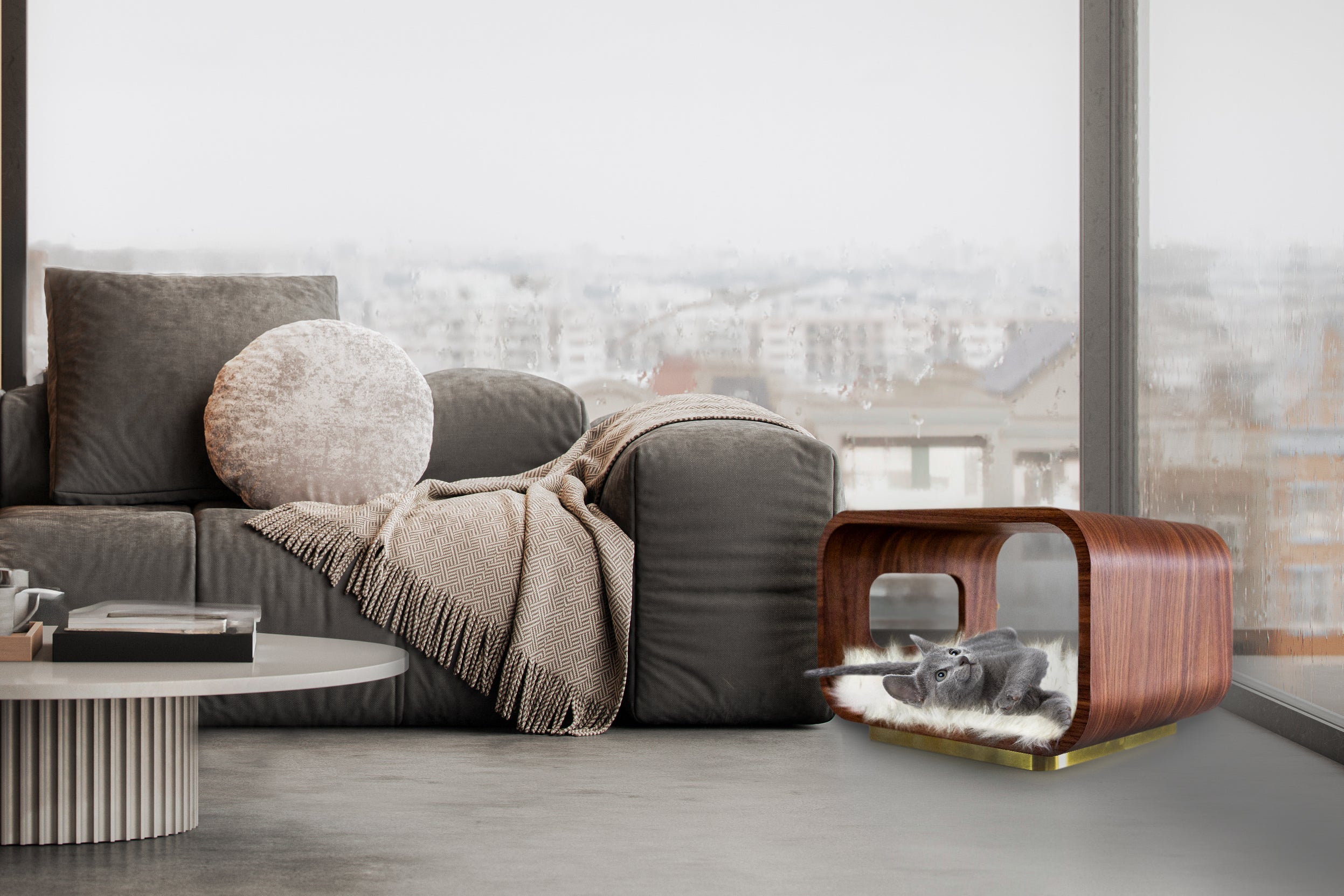 The Artisan Sculpt Bed | Walnut Finish and Gold Base | Stella & Bone