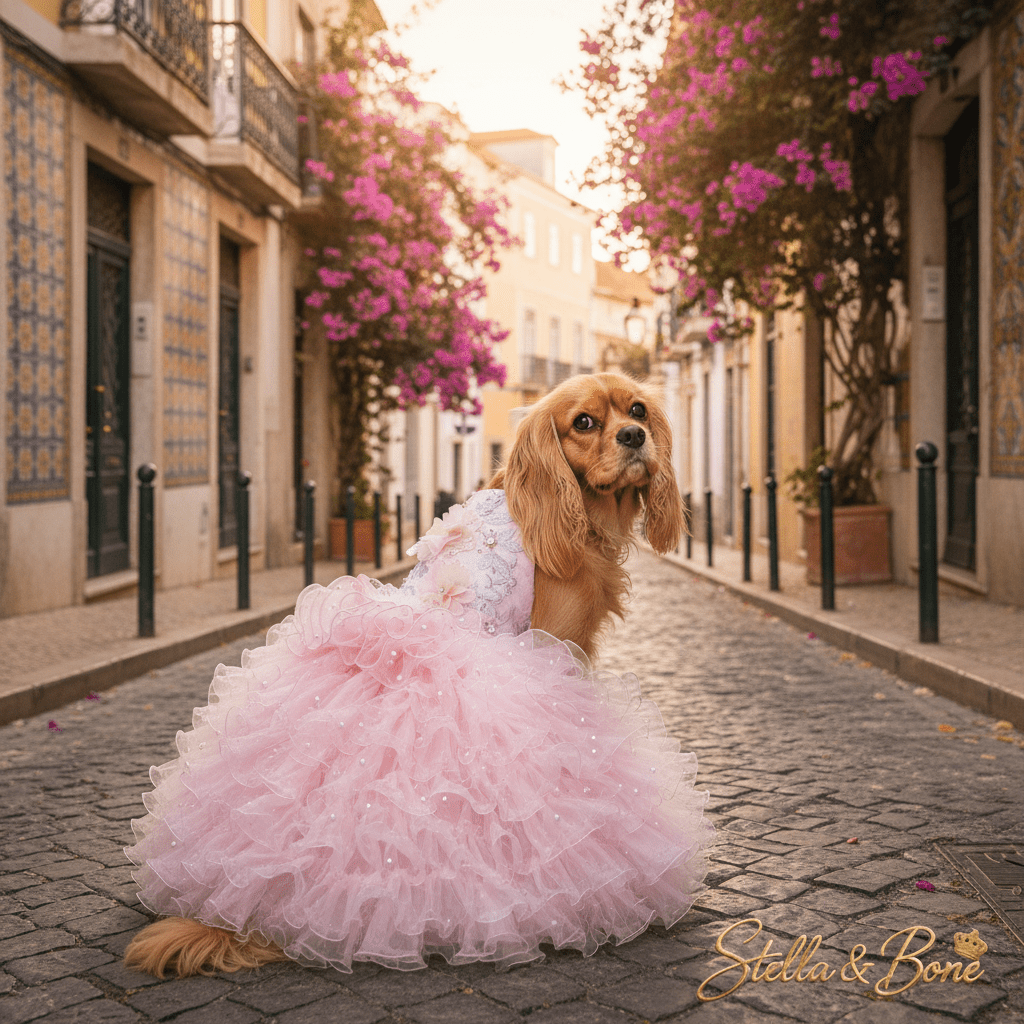 La Perle Rose | Pink Pearl Couture Dog Gown | Stella & Bone