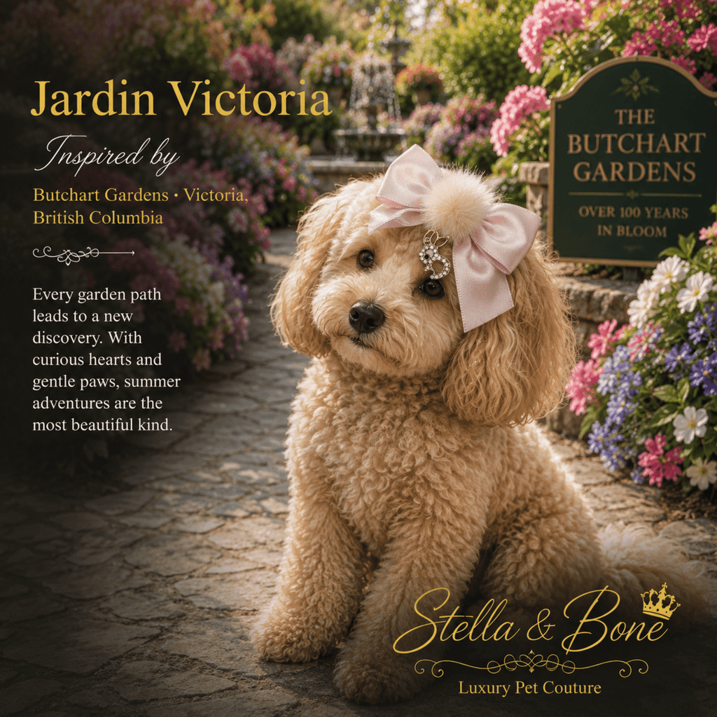 Dog wearing the pink Jardin Victoria rhinestone barrette. Great for photoshoots, everyday wear, special occasions.