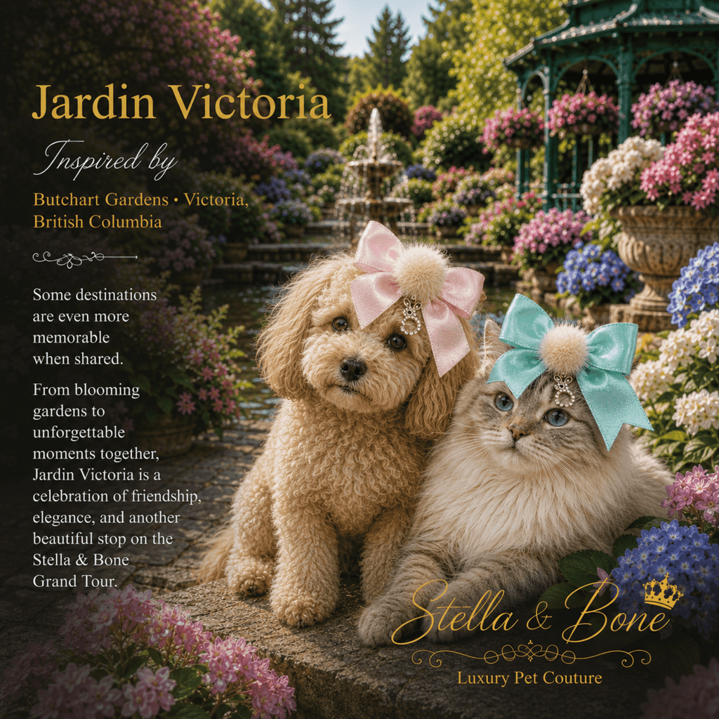 Dog and cat wearing both colorways of Jardin Victoria, rhinestone barrette. Great for everyday wear and special occasion