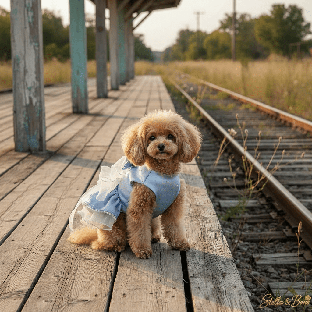 La Belle Bleue | Pearl & Rhinestone Satin Dog Gown | Stella & Bone