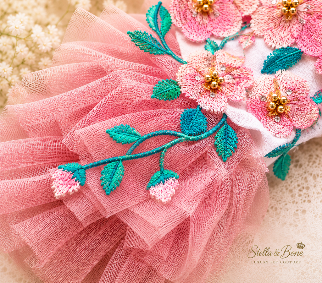 La Pivoine | Silk Embroidery Peony Dog Dress | Stella & Bone