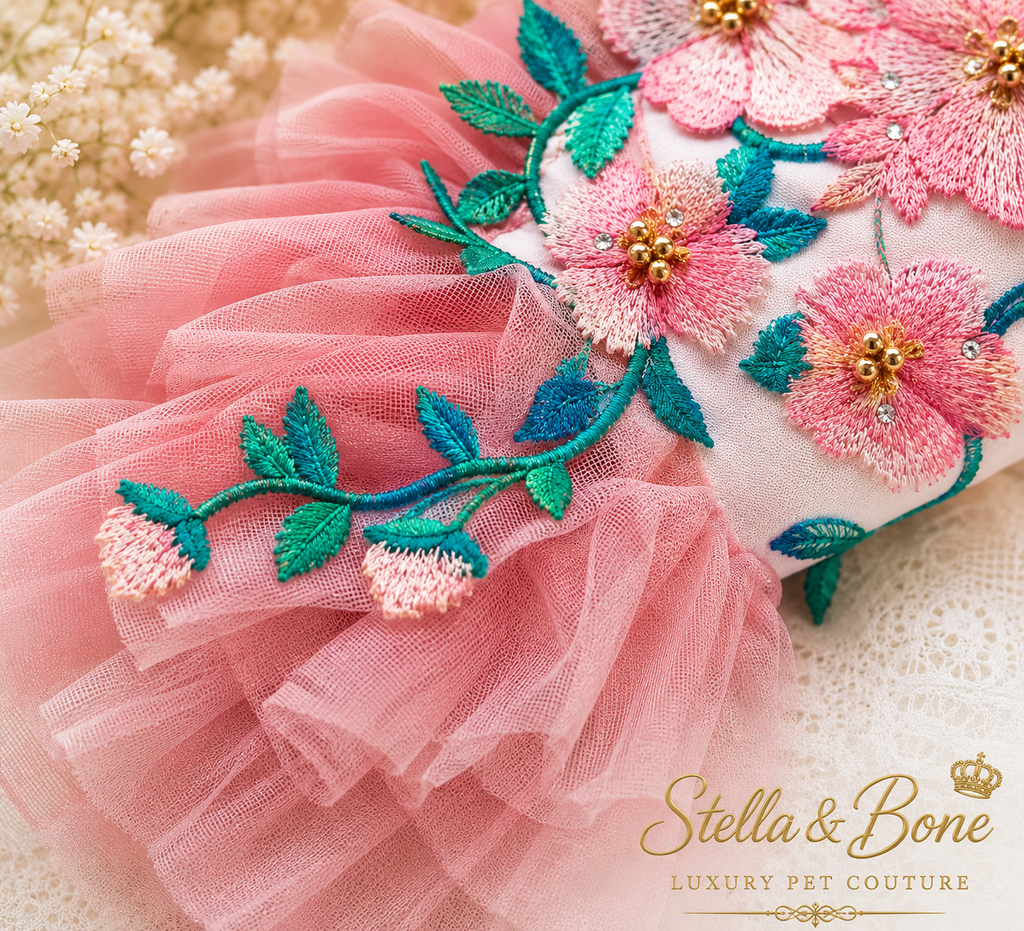 La Pivoine | Silk Embroidery Peony Dog Dress | Stella & Bone