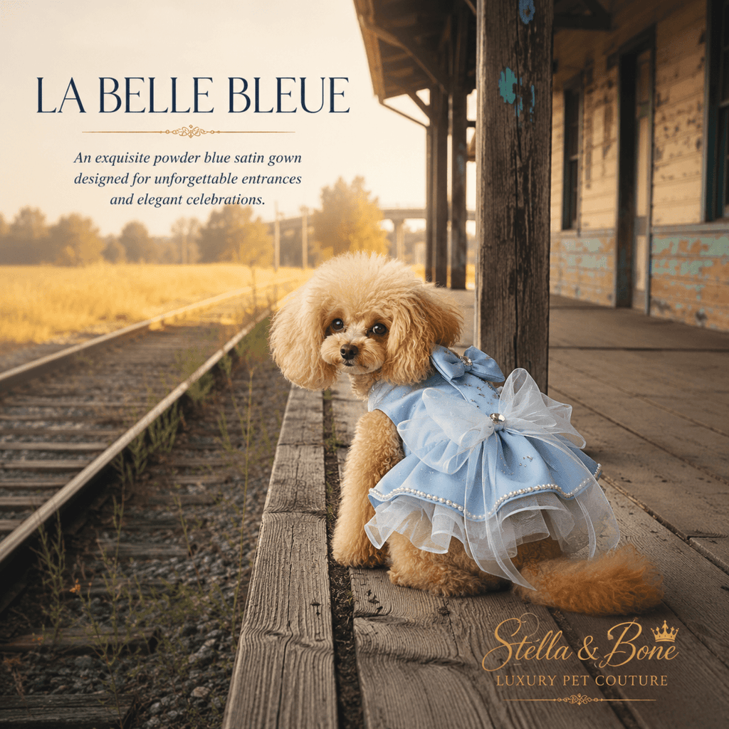 La Belle Bleue | Pearl & Rhinestone Satin Dog Gown | Stella & Bone