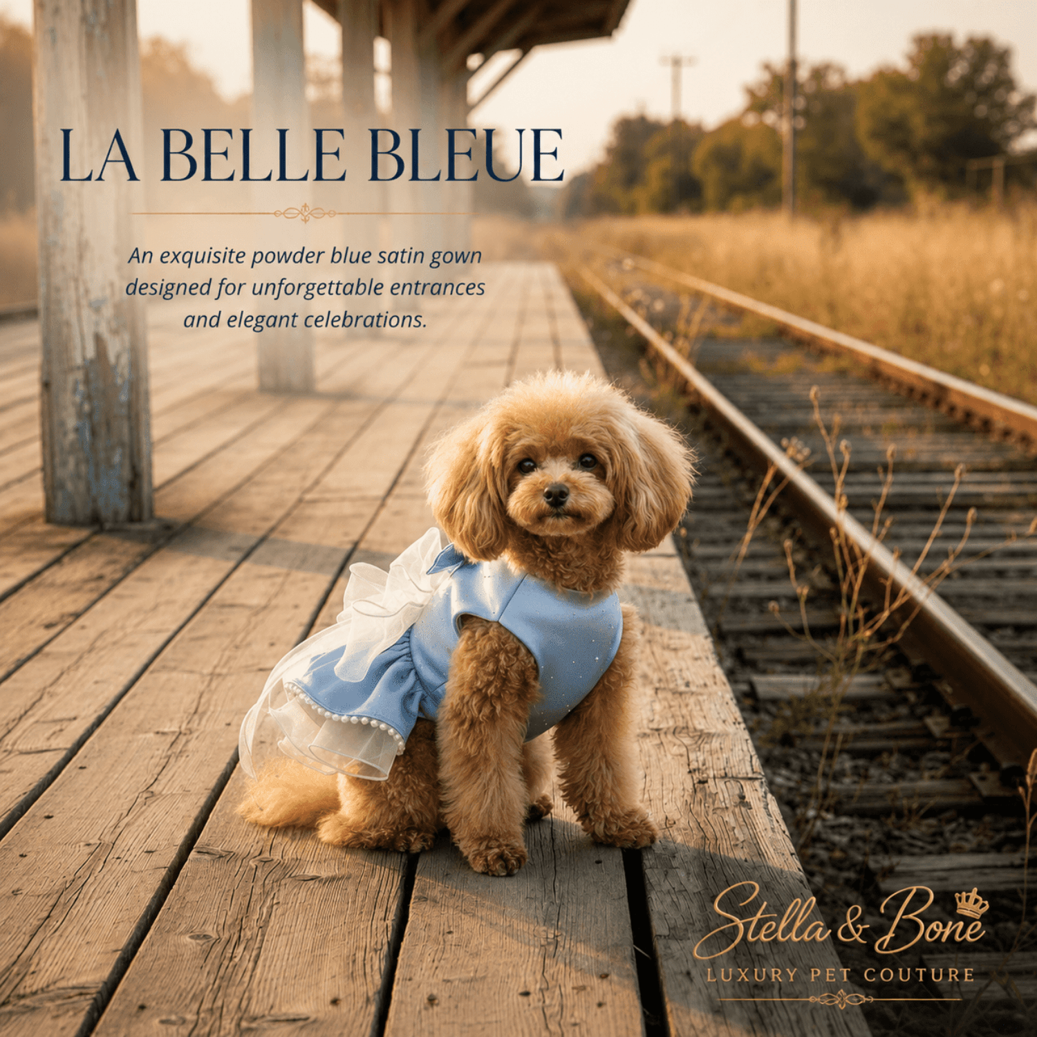 La Belle Bleue | Pearl & Rhinestone Satin Dog Gown | Stella & Bone