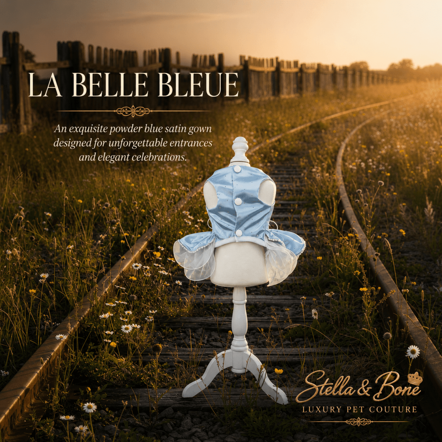 La Belle Bleue | Pearl & Rhinestone Satin Dog Gown | Stella & Bone