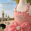 La Couronne Pearl Crown Dress — close-up of rhinestone crown emblem and pearl trim on pink dog dress, perfect for weddings
