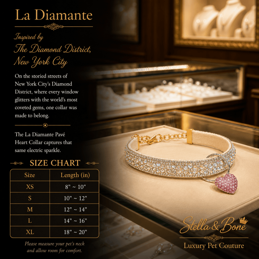 La Diamante - Pavé Heart Dog Collar - lots of sparkle for fun events - weddings, everyday wear, birthday, photoshoots